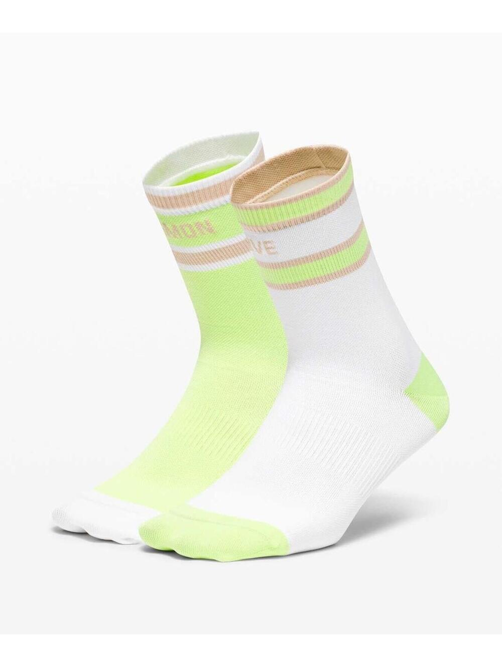 Lululemon Tale to Tell Mid Crew Sock 2 Pack White Green Cafe Au Lait M/L NWT $28